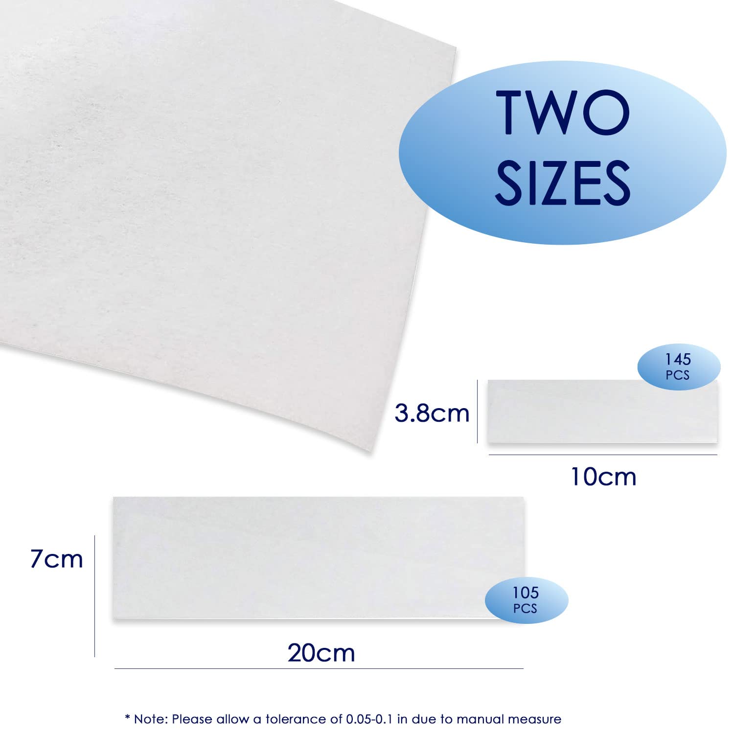 Non Woven Wax Strips 250 Pieces, Body and Facial Wax Strips for Hair Removal (Does Not Contain Wax) , Large 2.8“ x 7.9“ and Small 1.5” x 3.9“ Waxing Strips