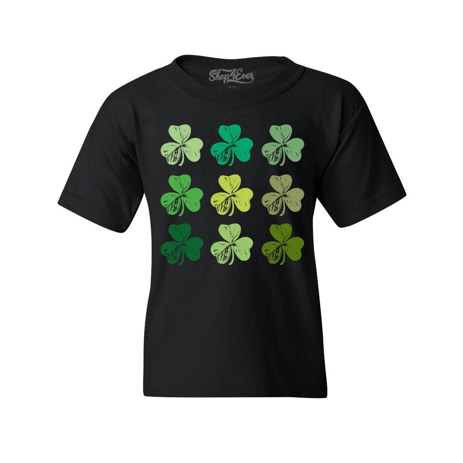 shop4ever® Shamrock Green Clovers St. Patrick's Day Child's T-Shirt Kids Tee Youth X-Large Black 0