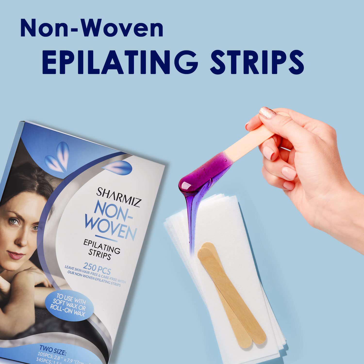 Non Woven Wax Strips 250 Pieces, Body and Facial Wax Strips for Hair Removal (Does Not Contain Wax) , Large 2.8“ x 7.9“ and Small 1.5” x 3.9“ Waxing Strips