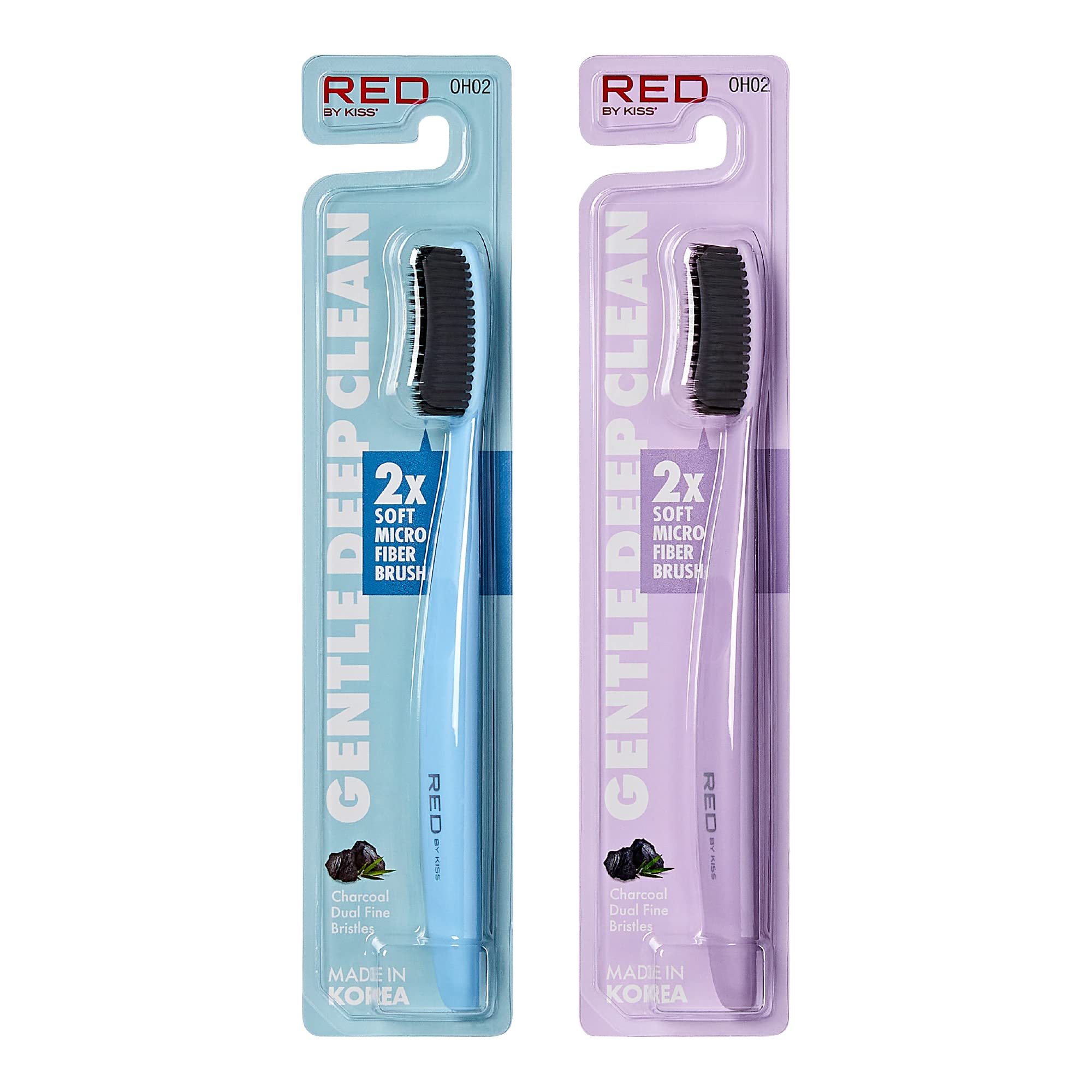 Red by Kiss Gentle Deep Clean Tooth Brush 2X Soft Micro Fiber Brush, Made in Korea 2 Pack (Charcoal)