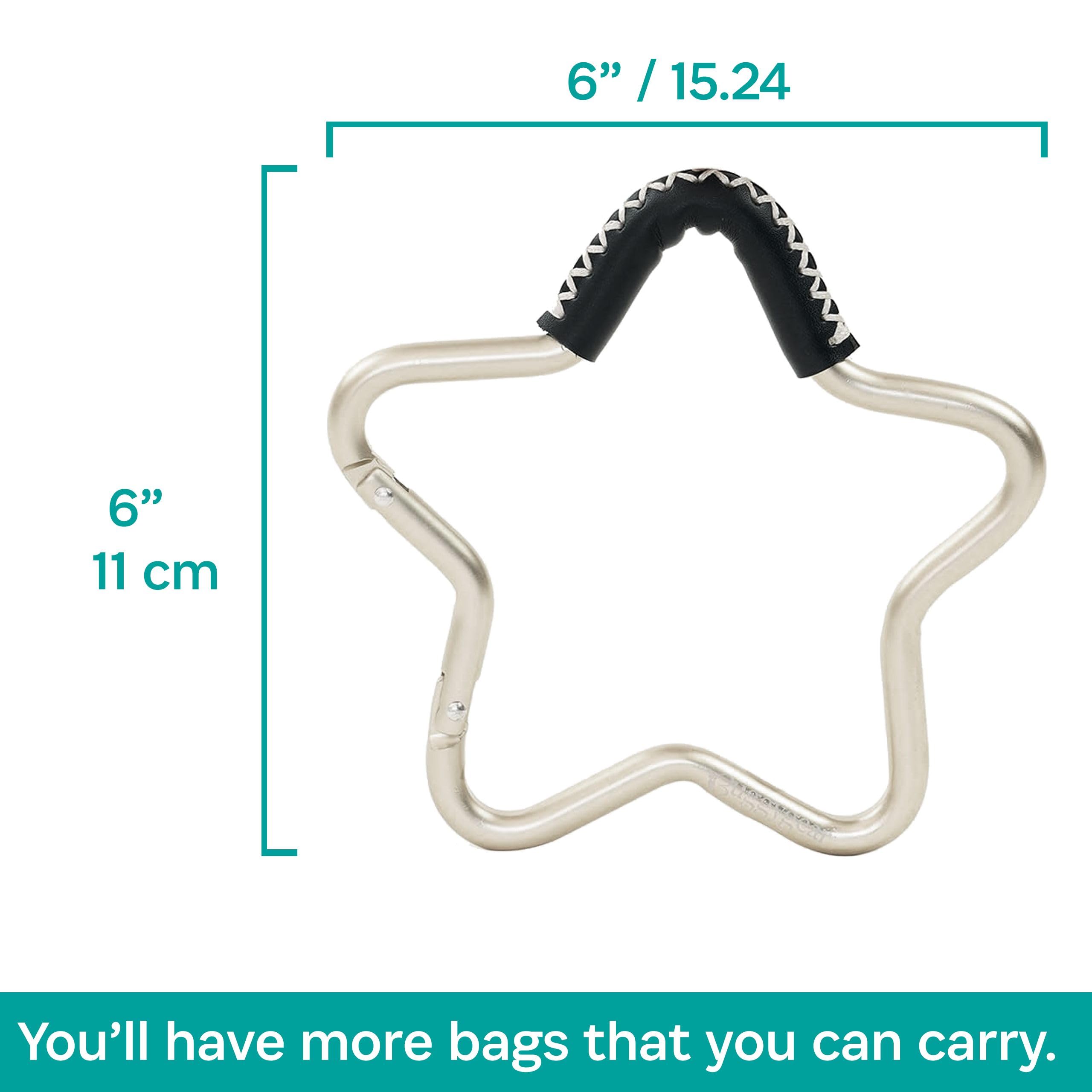 Buggy Star Hook by BUGGYGEAR Silver/Black Leather - The Perfect Way to Carry Your Baby Diaper Bag - Use The Hook on Your Stroller Handle Bars and Let The Hooks Do The Work. Buggy Gear