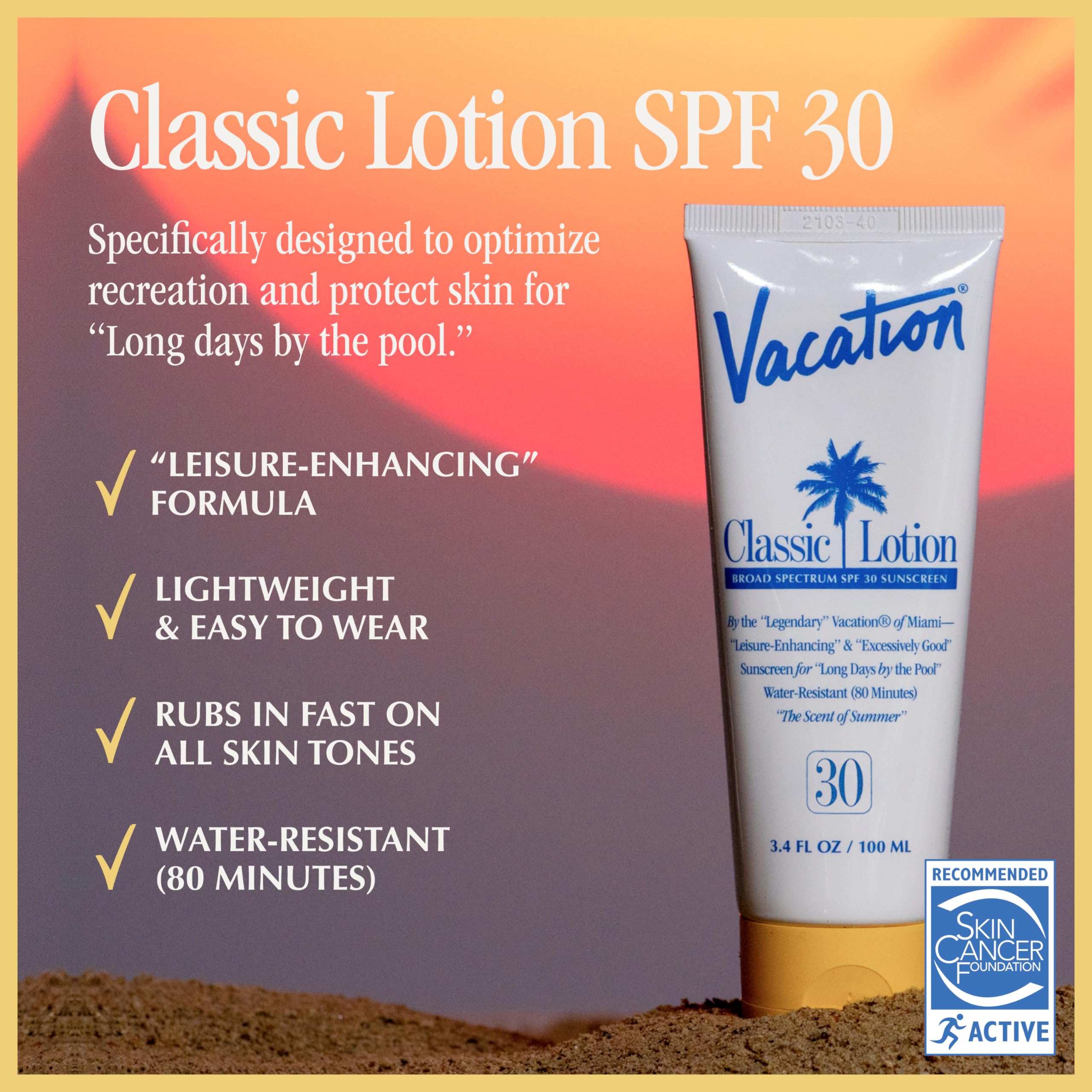 Vacation Classic Sunscreen Lotion SPF 30 + Air Freshener Bundle, Water Resistant Broad Spectrum Sunscreen Sun Block, Vegan Sun Tanning Lotion, Body Lotion with SPF, SPF 30 Sunscreen, 3.4 Fl. Oz.