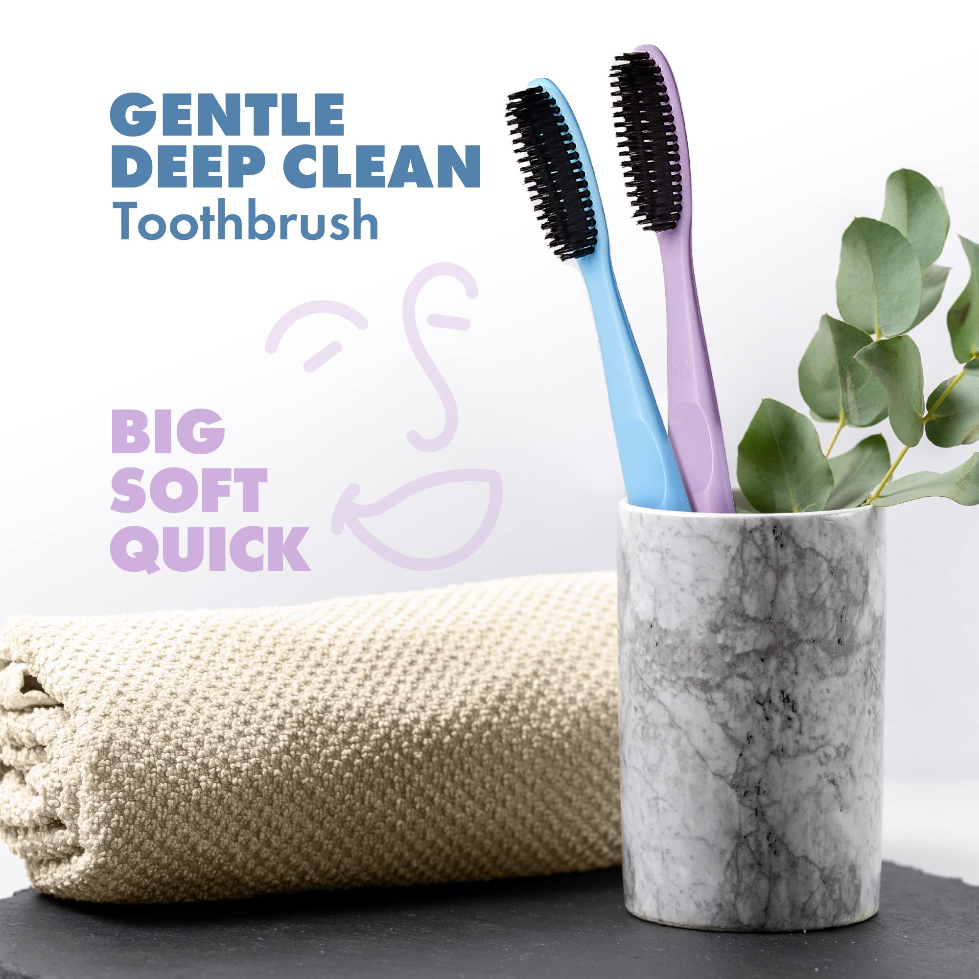 Red by Kiss Gentle Deep Clean Tooth Brush 2X Soft Micro Fiber Brush, Made in Korea 2 Pack (Charcoal)