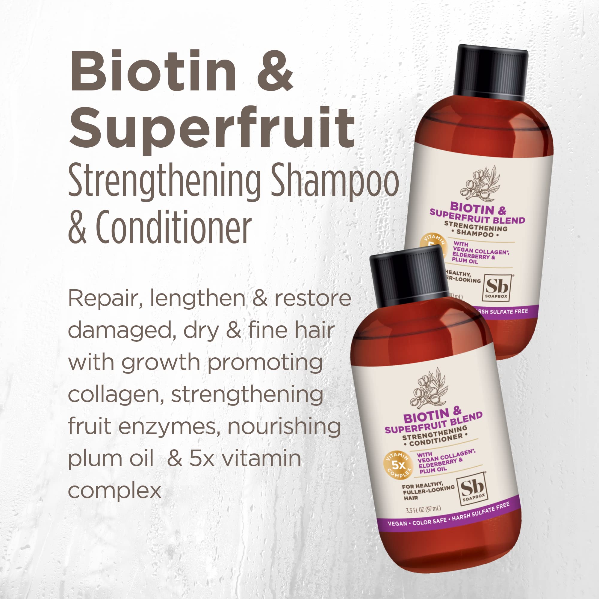 Soapbox Biotin Shampoo, Travel Size Biotin & Collagen Super Fruit, Bulk 24 Pack Travel Toiletries, | Volumizing & Repairing Shampoo to Promote Hair Growth, Strength, 24-Pack, 3.3 oz Each