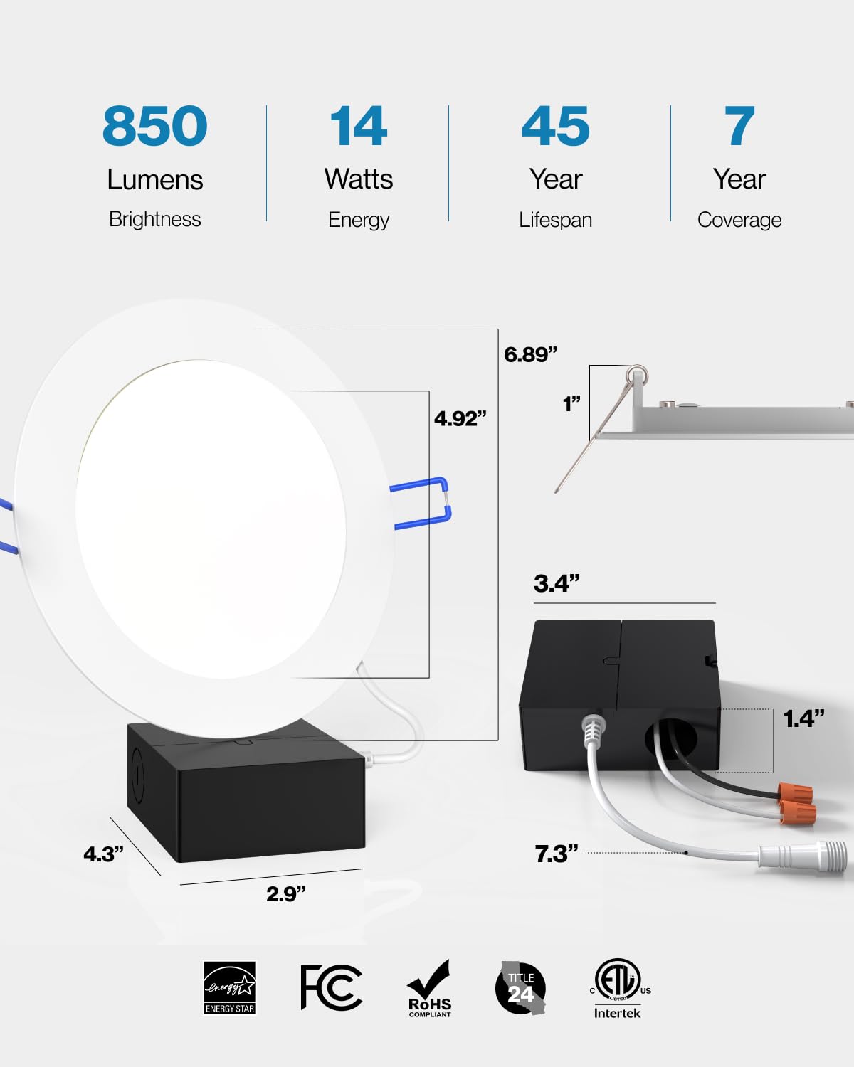 Sunco 96 Pack 6 Inch Ultra Thin LED Recessed Ceiling Lights Slim, 6000K Daylight Deluxe, Dimmable 14W, Canless Wafer Thin with Junction Box