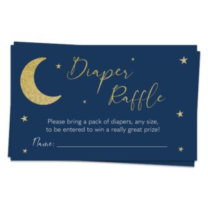 baby shower diaper raffle tickets diaper wipes raffle ticket insert request prize over the moon twinkle star navy gold card (50 count)