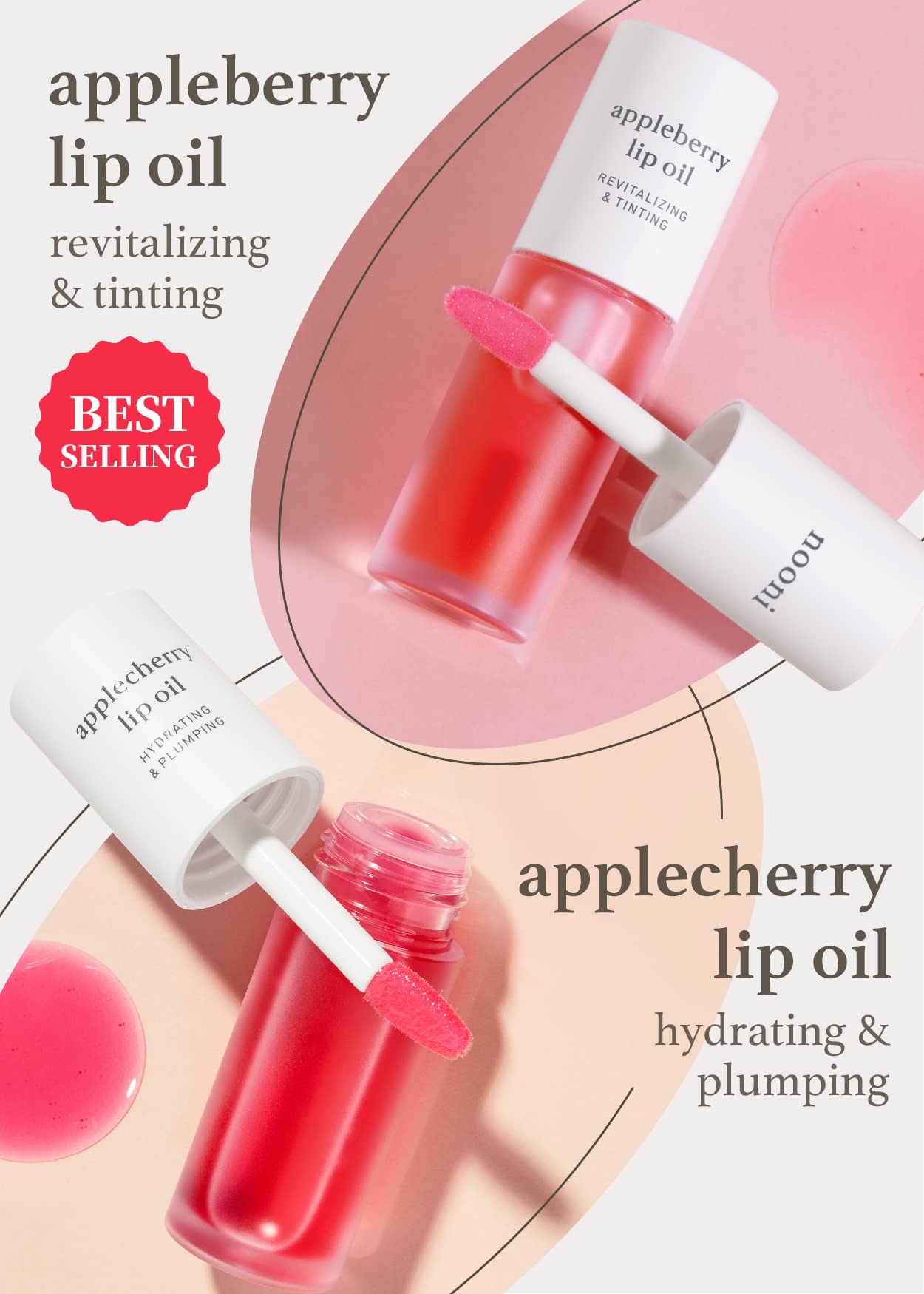 NOONI Appleseed Lip Oil Set - Appleberry & Applecherry | with Apple Seed Oil, Lip Oil Duo, Lip Stain, Long-Lasting, Plumping, Gift, Gift Sets, For Chapped and Flaky Lips