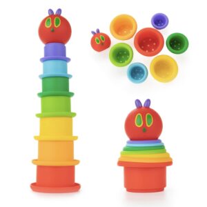 kids preferred world of eric carle the very hungry caterpillar bath time silicone stacking cup set with caterpillar head squirty perfect for water play ages 18 months and up