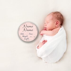 Baby Newborn Announcement Sign Personalized Custom Name Gender Reveal Girl Boy Neutral Nursery Wall Decor Gifts Hello World Hospital Photography (Farmhouse Pink)