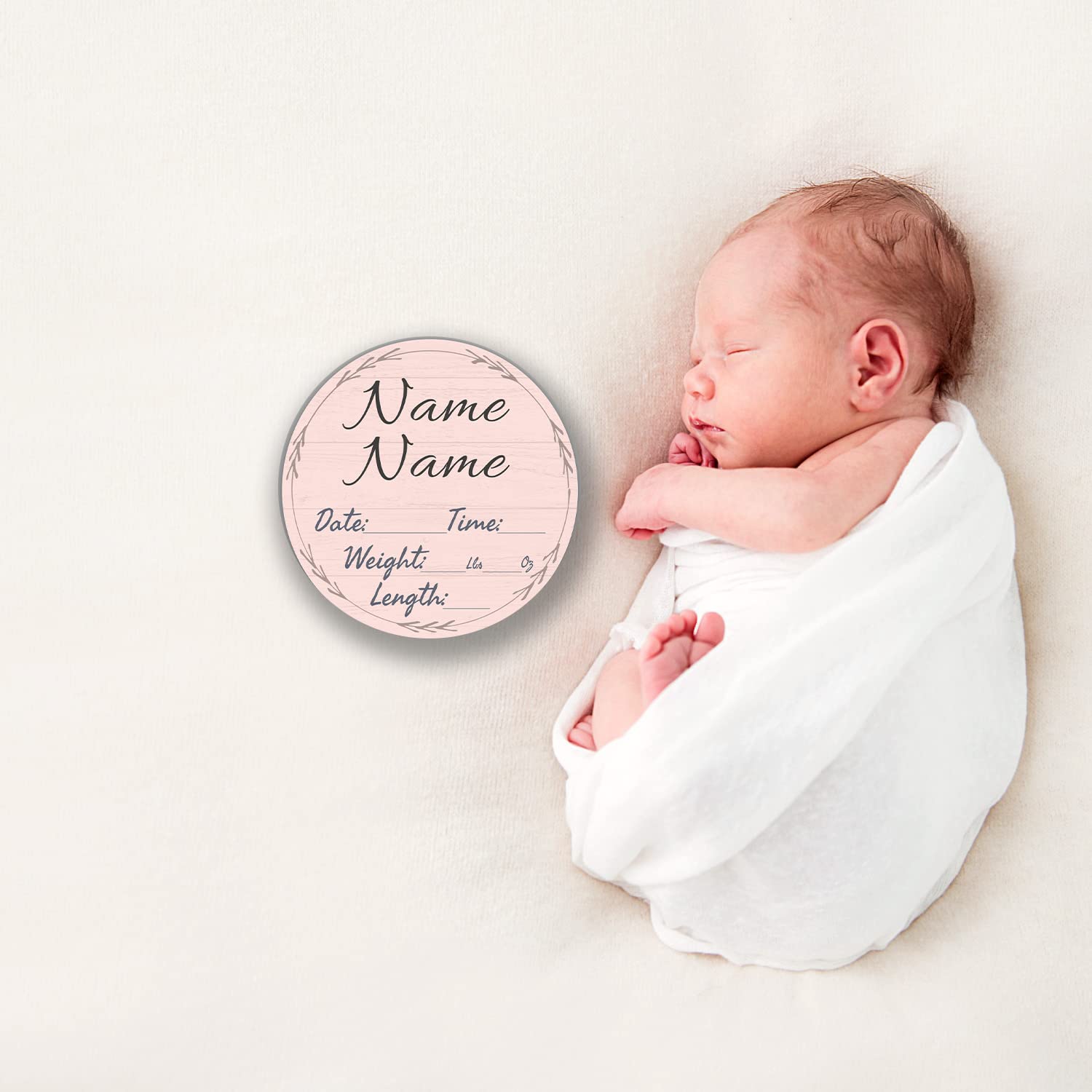 Baby Newborn Announcement Sign Personalized Custom Name Gender Reveal Girl Boy Neutral Nursery Wall Decor Gifts Hello World Hospital Photography (Farmhouse Pink)