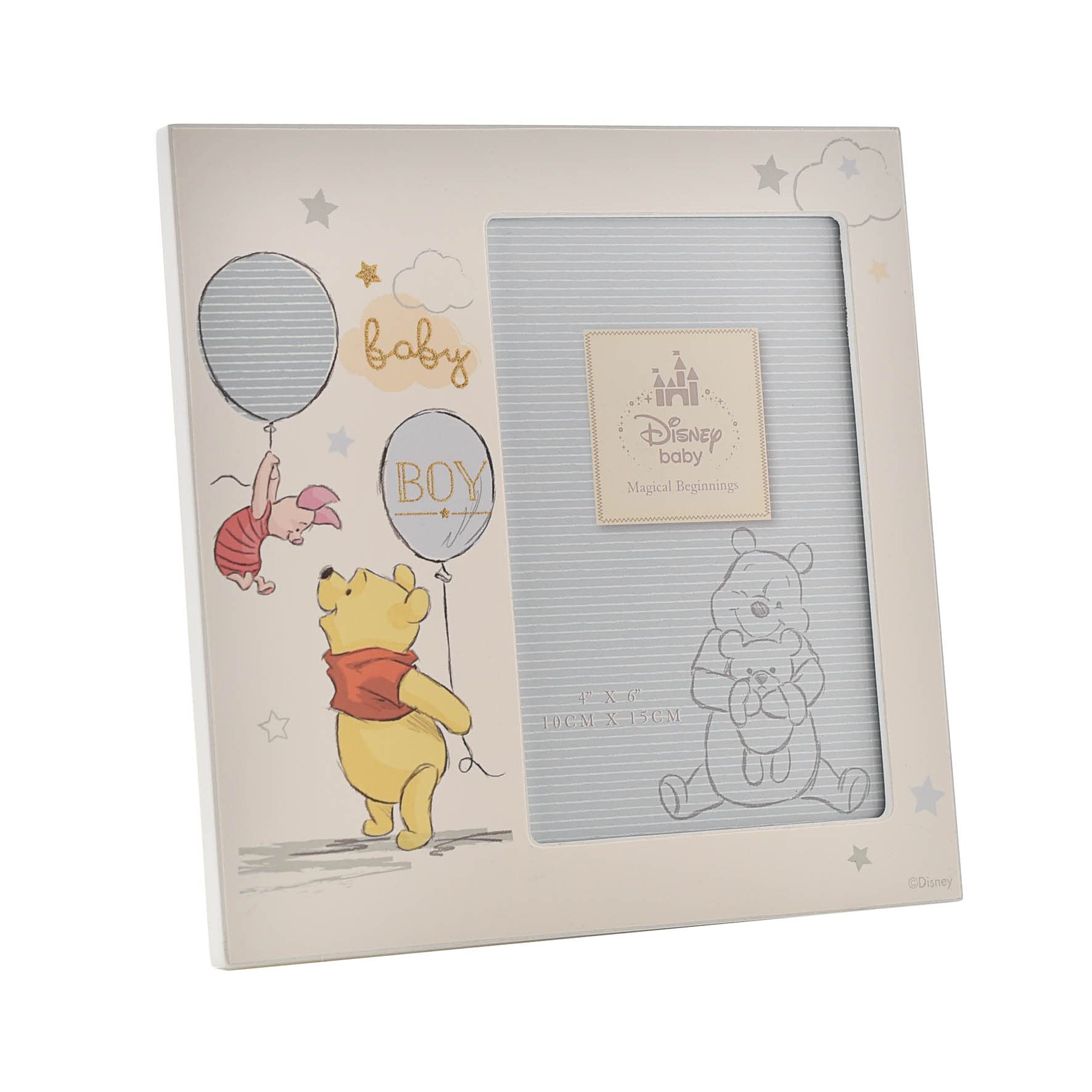 Happy Homewares Magical Beginnings Baby Boy 4" x 6" Winnie The Pooh and Piglet Photo Frame - Perfect for Children, New-Born Baby or Baby Shower - Officially Licensed