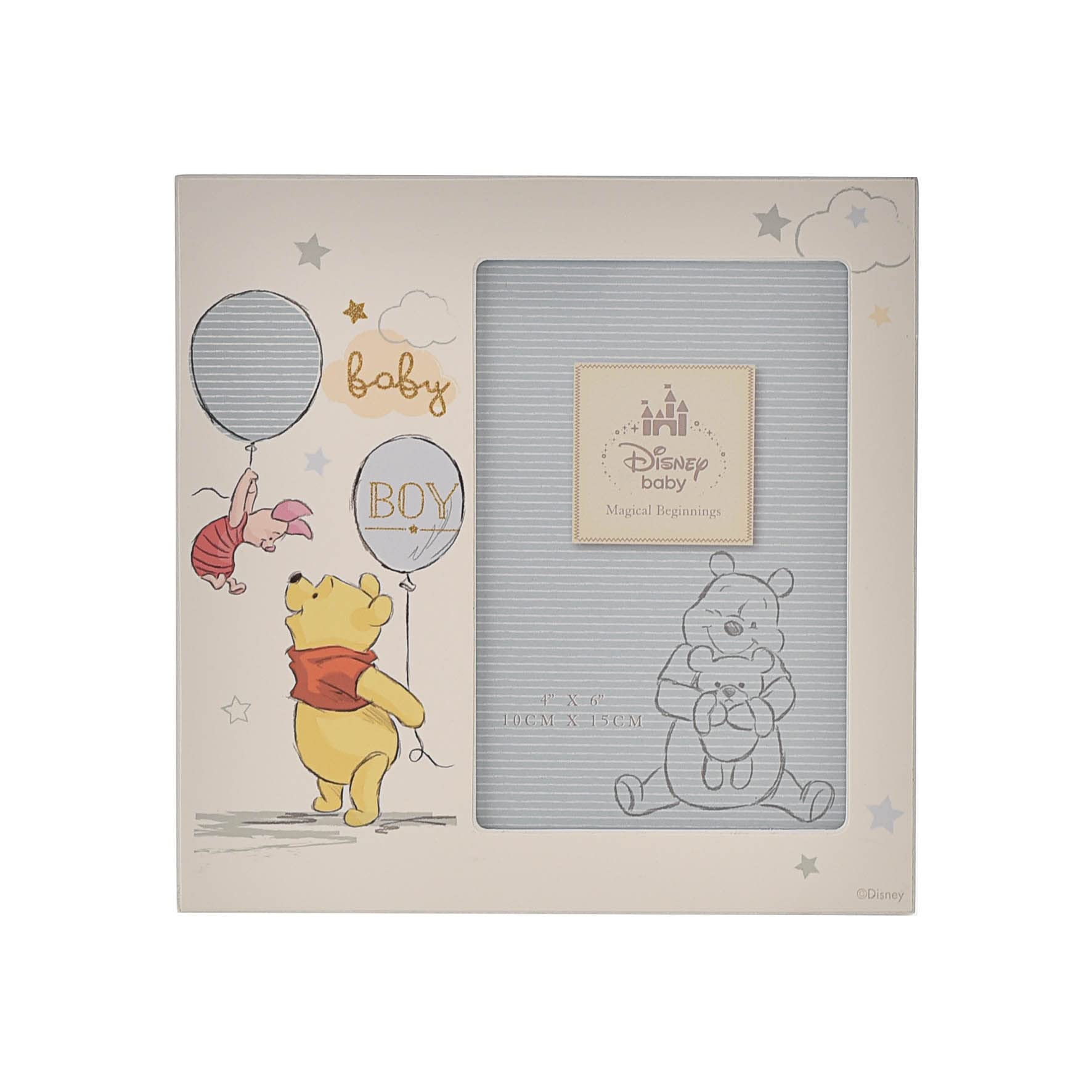 Happy Homewares Magical Beginnings Baby Boy 4" x 6" Winnie The Pooh and Piglet Photo Frame - Perfect for Children, New-Born Baby or Baby Shower - Officially Licensed