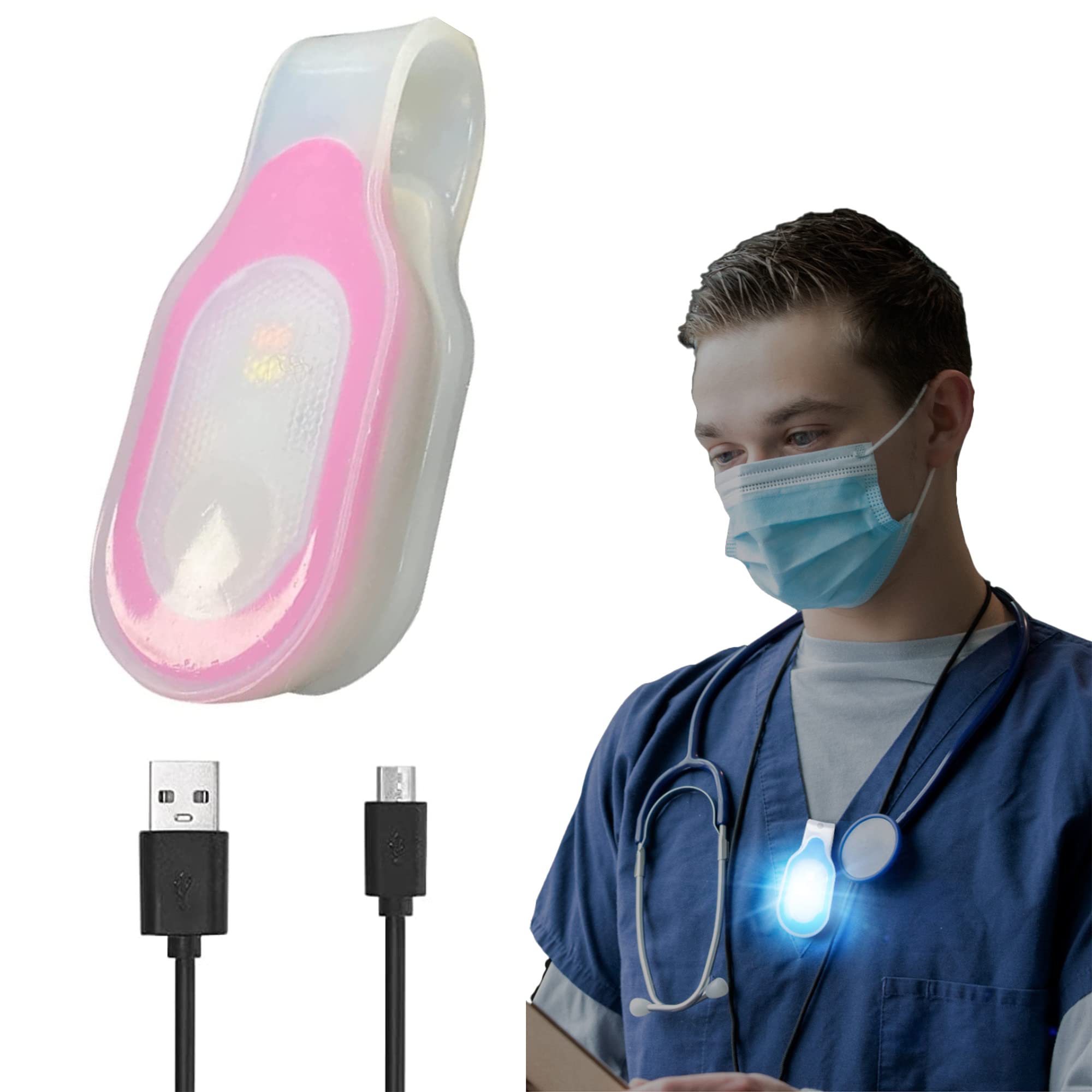 First Lifesaver LED Flashlight Clip On Nursing Night Light Hands Free Strong Magnetic Grip for Night Shift (Pink RC)