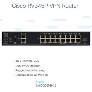 Cisco RV345P VPN Router | 16 Gigabit Ethernet (GbE) Ports | PoE | Dual WAN | Limited Lifetime Protection (RV345P-K9-NA) (Renewed)