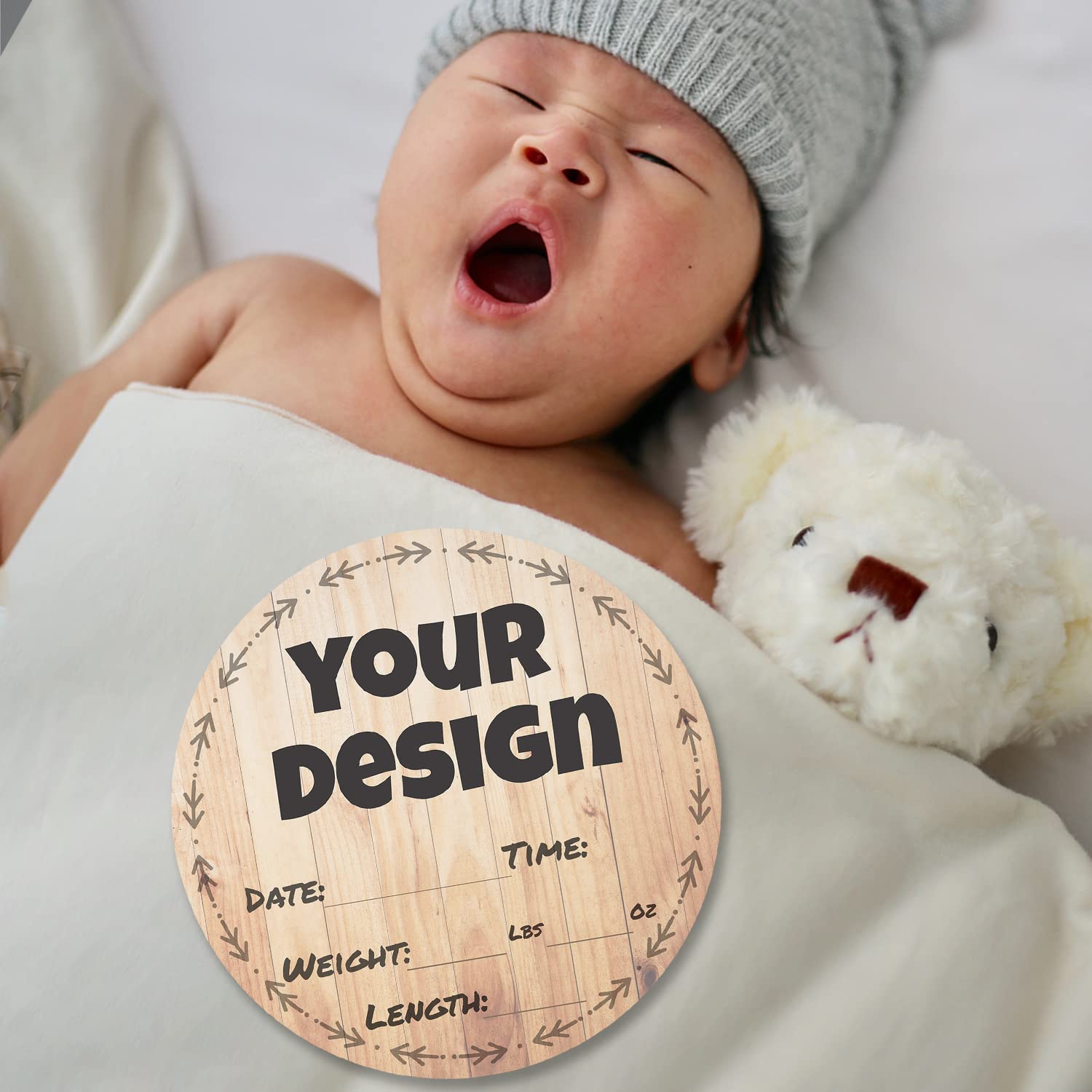 Personalized Newborn Baby Hospital Birth Announcement SIgn (Country Wood)