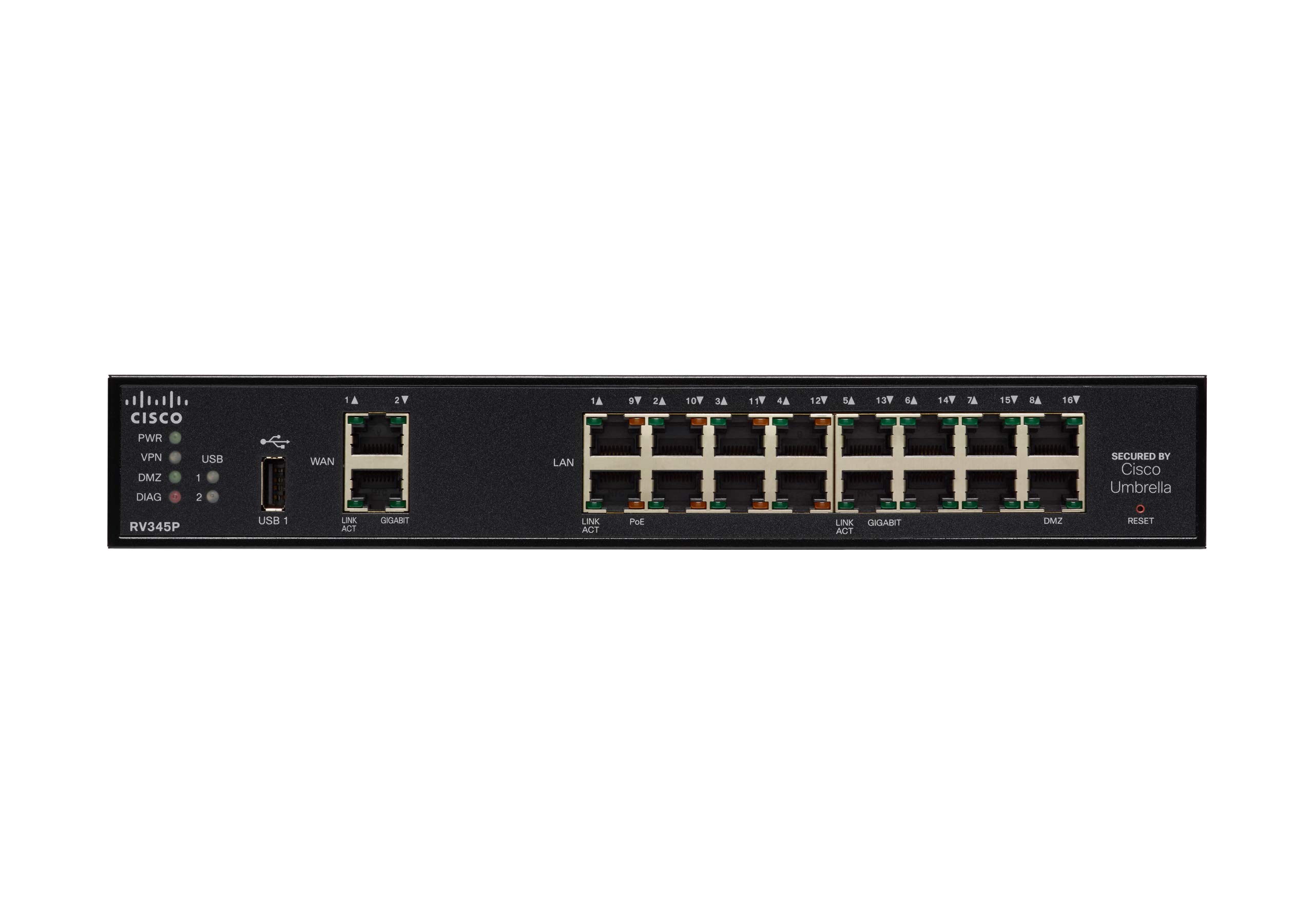 Cisco RV345P VPN Router | 16 Gigabit Ethernet (GbE) Ports | PoE | Dual WAN | Limited Lifetime Protection (RV345P-K9-NA) (Renewed)