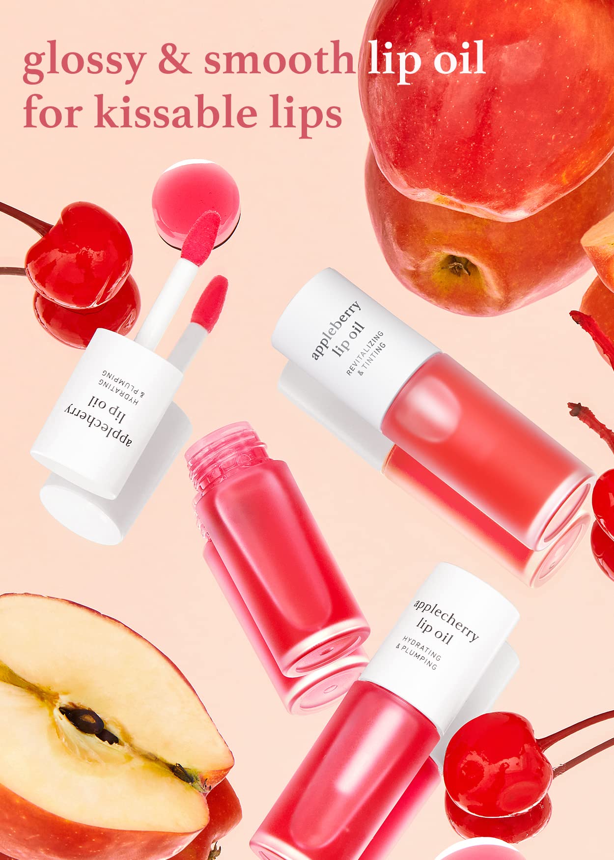 NOONI Appleseed Lip Oil Set - Appleberry & Applecherry | with Apple Seed Oil, Lip Oil Duo, Lip Stain, Long-Lasting, Plumping, Gift, Gift Sets, For Chapped and Flaky Lips