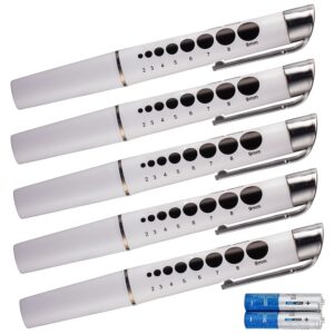 novamedic 5 pack led pen light with pupil gauge, reusable medical diagnostic penlight for doctors nurses emts and nursing students, white, batteries included