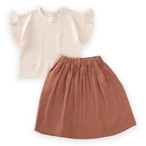 cigit concept stylish and elegant 100% cotton baby girl skirt set - perfect for special occasions or everyday wear (3-4 y) light brown