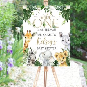 Personalized A Little Wild One Baby Shower Welcome Sign, Woodland Jungle Baby Shower Poster, Greenery Woodland Animals Baby Shower Decoration