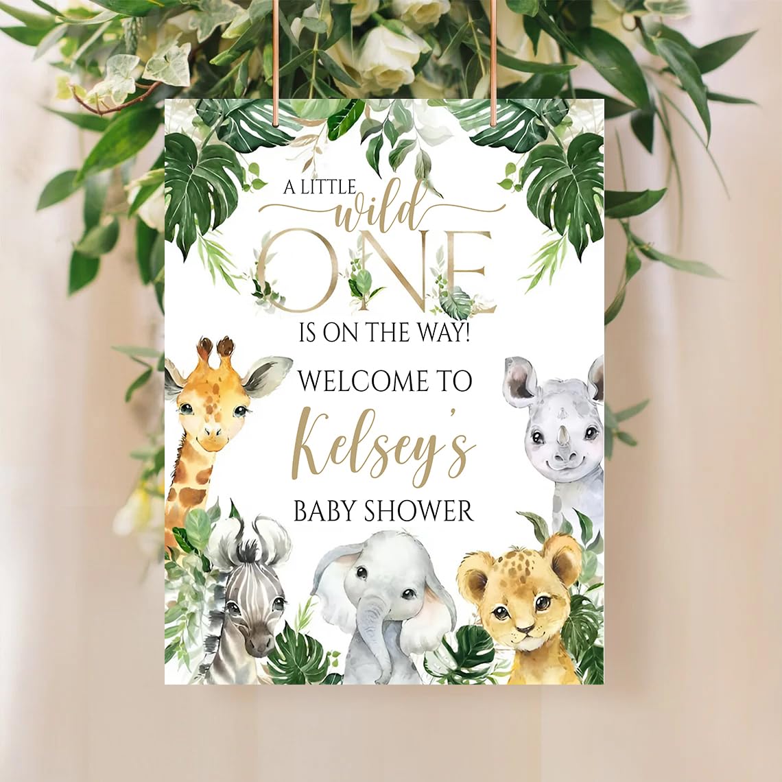 Personalized A Little Wild One Baby Shower Welcome Sign, Woodland Jungle Baby Shower Poster, Greenery Woodland Animals Baby Shower Decoration