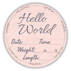 hello world newborn baby announcement sign shower gift birth stats hospital photo props gender reveal girl boy neutral nursery wall decor gifts baby book keepsake each sign measures 6x6x.125