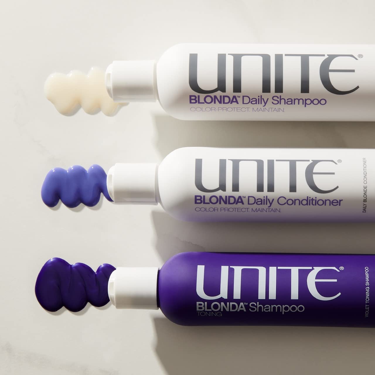 UNITE Hair Shiny BLONDA Trio - BLONDA Purple Shampoo, 8 Fl Oz with BLONDA Daily Purple Conditioner, 8 fl. Oz and BLONDA Oil - Argan for Blondes, 4.23 fl. Oz (3 items)