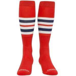 PEAR SOX Striped OTC Baseball, Softball, Football Socks - Red, White, Navy (F) (M)