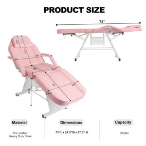 LUXMARS Facial Chair, Tattoo Chair Massage Bed with Hydraulic Stool for Professional Massage Facial Lash Beauty Treatment Spa, Pink