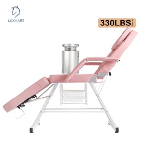 LUXMARS Facial Chair, Tattoo Chair Massage Bed with Hydraulic Stool for Professional Massage Facial Lash Beauty Treatment Spa, Pink