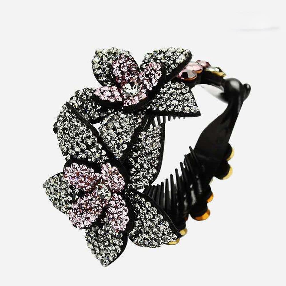 Rhinestone Flower Hair Claw Ponytail Holder Women Hairpin Shark Clip Crab Clips Styling Headwear For Mom(grey)