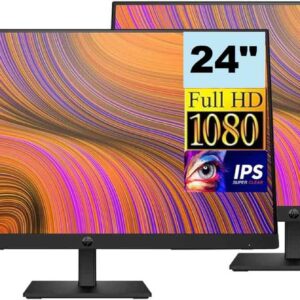 HP 24 inch 1080P Computer Monitor Bundle With Docztorm Dock, 24" Full HD (1920x1080) 75Hz Anti-Glare IPS Display with Built-In Speakers, HDMI, VGA, Displayport, Ideal for Home and Business - Pack of 2