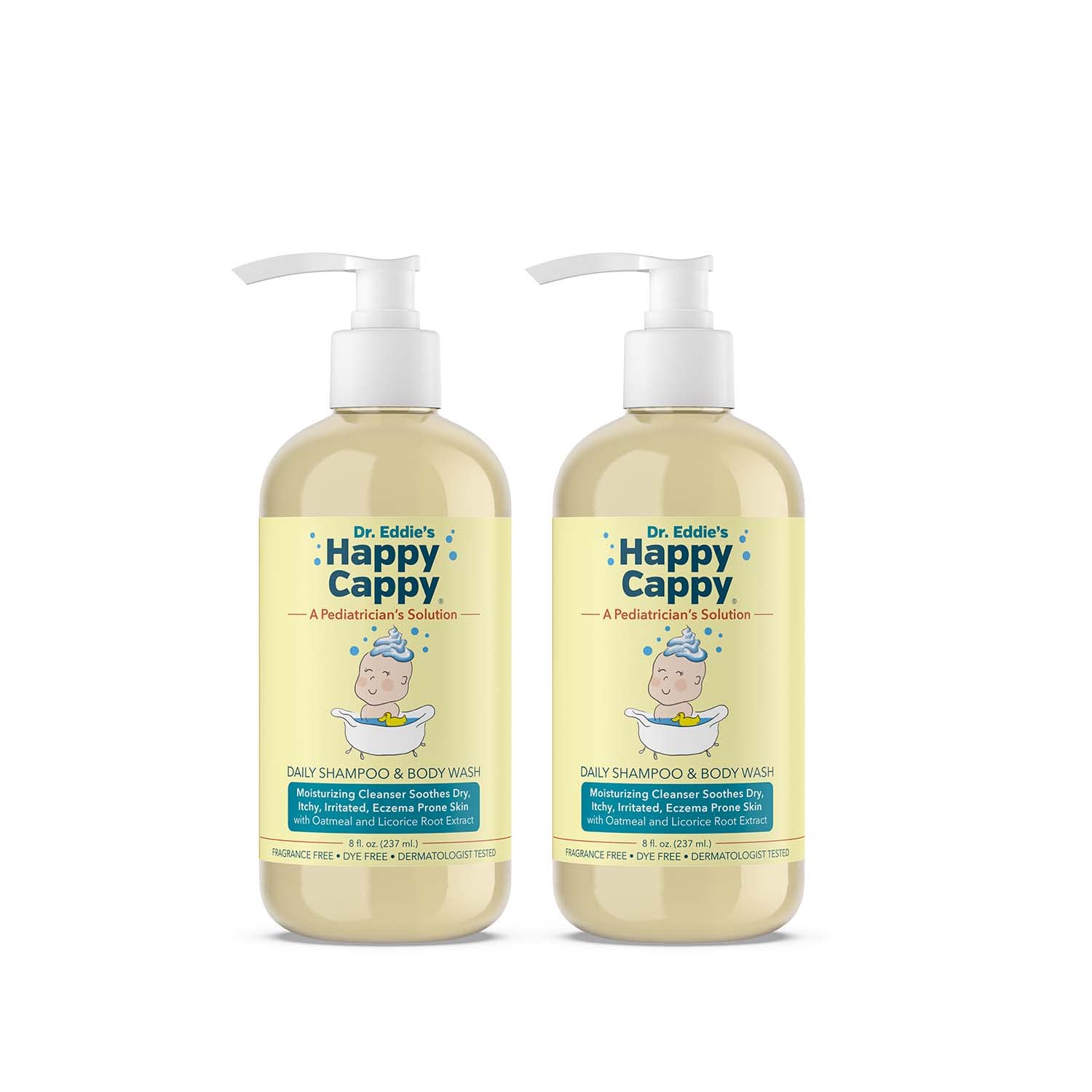 Happy Cappy Baby Shampoo and Body Wash - Eczema Body Wash for Kids, Toddler, Adults, Helps with Dryness, Reduces Itching and Redness, Dermatologist Tested, Fragrance Free - 8 Fl Oz (Pack of 2)