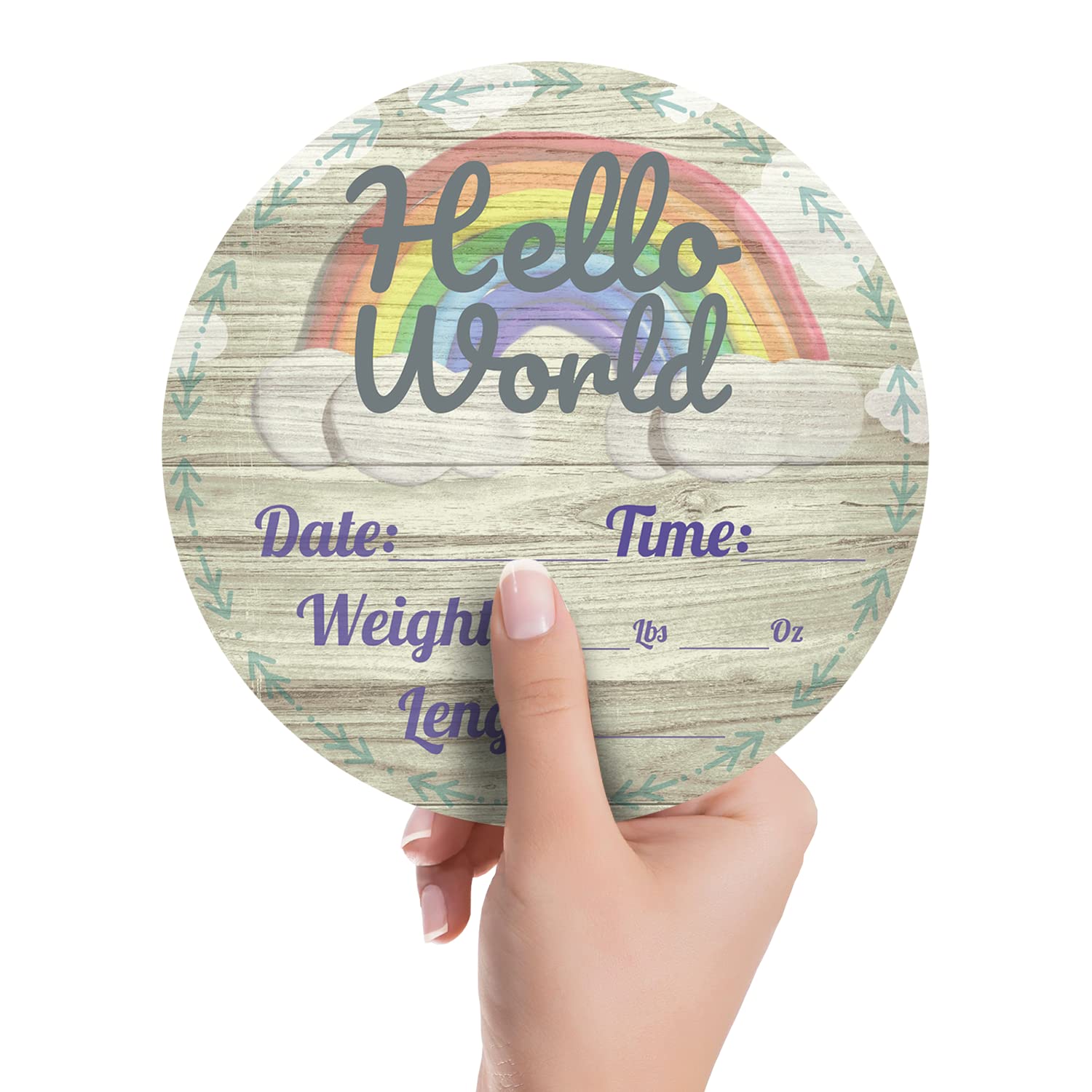 Hello World Newborn Baby Announcement Sign Shower Gift Birth Stats Hospital Photo Props Gender Reveal Girl Boy Neutral Nursery Wall Decor Gifts Baby Book Keepsake Each Sign Measures 6x6x.125 (Rainbow)