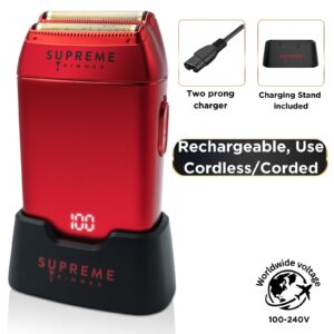 Supreme Trimmer Crunch Mens Foil Shaver STF602 (150 Minute Run Time) Men's Electric Razor | Waterproof Shaver for Short Hair or Stubble, Barber Use | Red