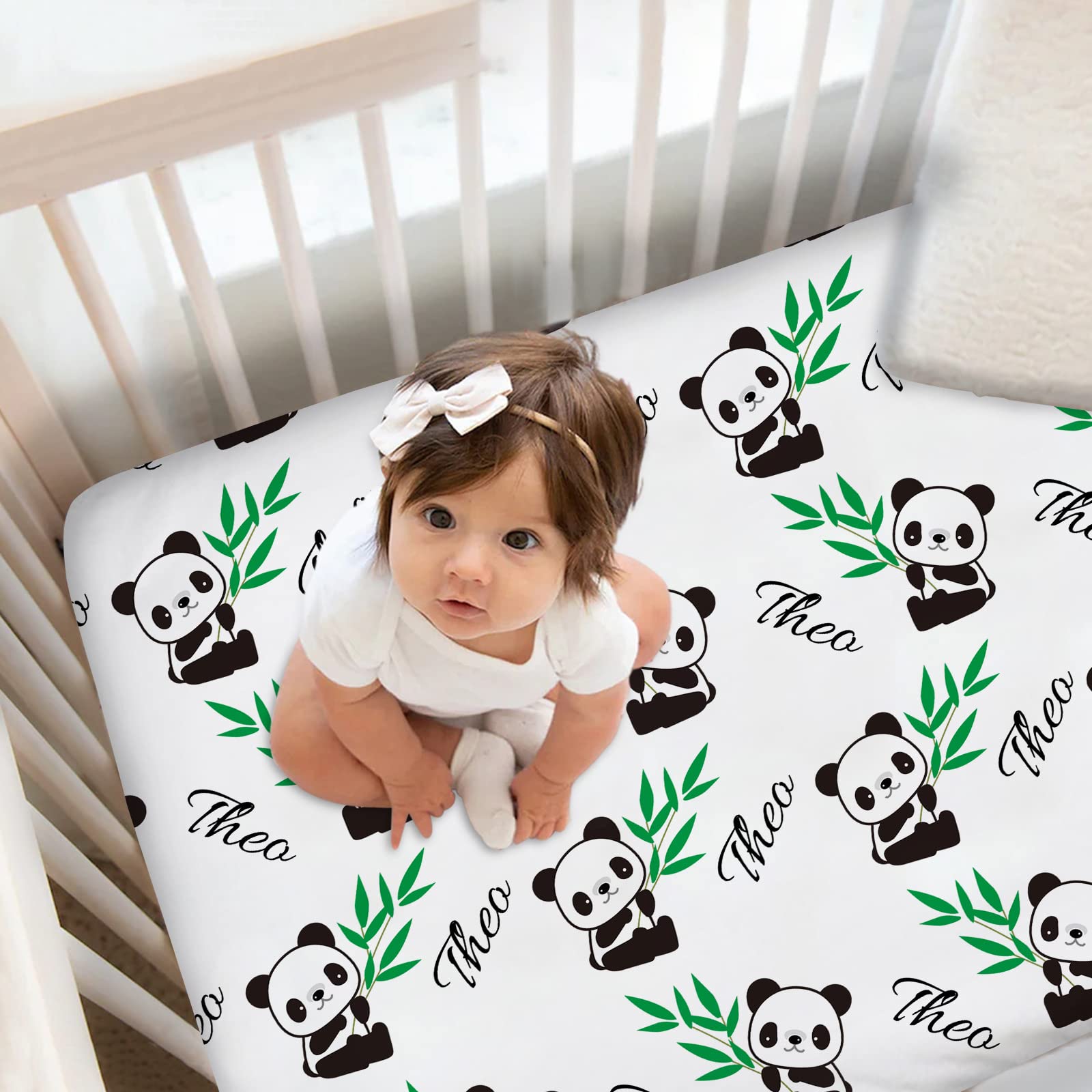 Personalized Crib Bedding Set for Baby Boys, Custom Baby Girl Crib Bedding Set with Name, Cute Panda Nursery Bedding, 2 Piece Baby Crib Bedding Sets, Name Crib Comforter, Crib Fitted Sheets for Baby