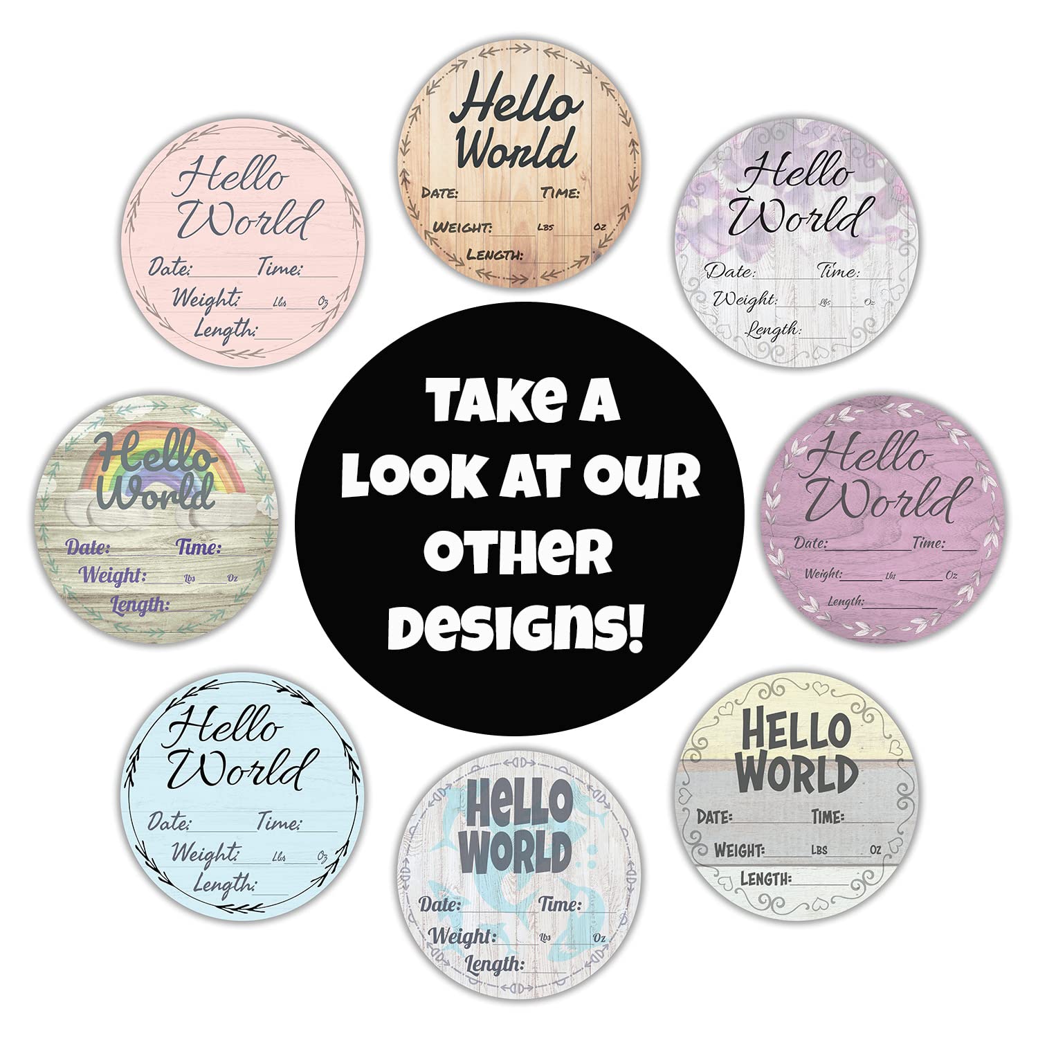 Hello World Newborn Baby Announcement Sign Shower Gift Birth Stats Hospital Photo Props Gender Reveal Girl Boy Neutral Nursery Wall Decor Gifts Baby Book Keepsake Each Sign Measures 6x6x.125