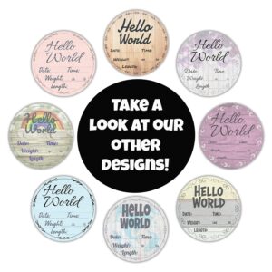 Hello World Newborn Baby Announcement Sign Shower Gift Birth Stats Hospital Photo Props Gender Reveal Girl Boy Neutral Nursery Wall Decor Gifts Baby Book Keepsake Each Sign Measures 6x6x.125 (Rainbow)