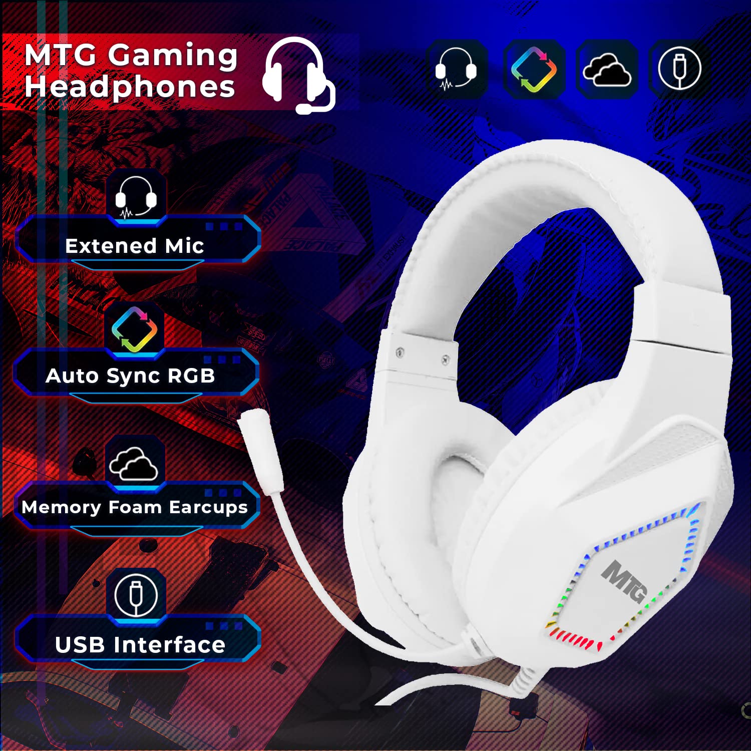 Gaming Kit for PC, RGB Keyboard and Mouse, Gaming Headphone, Large LED Desk Mat with Smooth Surface, RGB Speaker for Desktop Computer, Xbox and PS4 Gamers - MTG 4 in 1 Combo