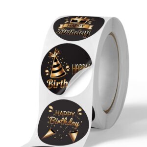 Black Golden Happy Birthday Stickers,Gold Foil Birthday Round Sticker Seals Labels for Birthday Gifts Bags Box Celebration Envelope Sealing, Gift Wrap Decorations