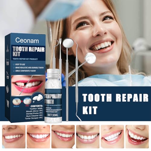 Tooth Repair Kit - Temporary Fake Teeth Replacement Kit with Dental Mirror Tools for Temporary Restoration of Missing & Broken Teeth Replacement Dentures