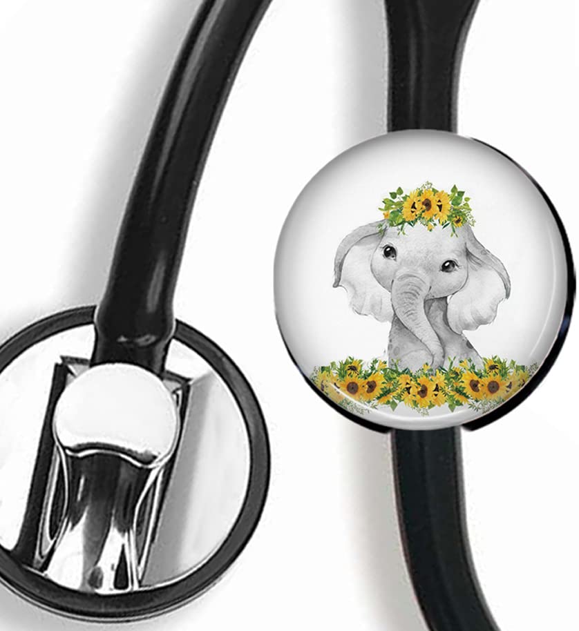 SUYOLA Sunflowers and elephants Stethoscope Tag,Steth ID Tag,Nurse Badge,StethoscopeTag