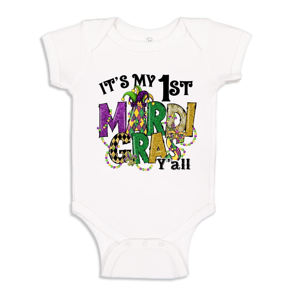 The Shirt Den My 1st Mardi Gras Baby Bodysuit One Piece 12 mo White