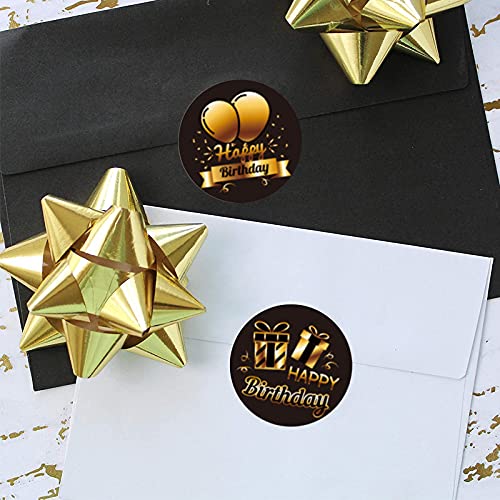 Black Golden Happy Birthday Stickers,Gold Foil Birthday Round Sticker Seals Labels for Birthday Gifts Bags Box Celebration Envelope Sealing, Gift Wrap Decorations