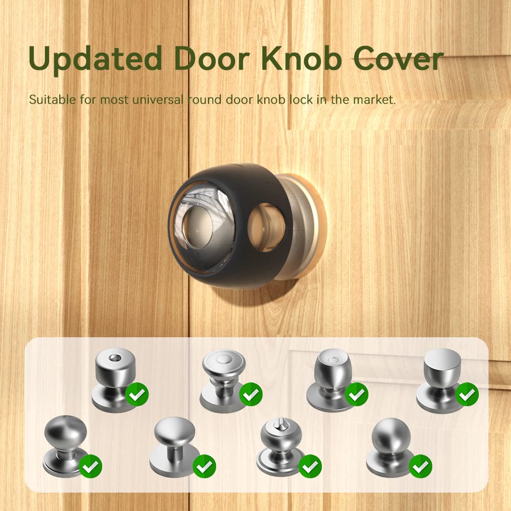 EUDEMON 4 Pack Updated Door Knob Cover Baby Safety Door Lock Childproof Safety Cover Door Handle Cover for Kids Safety (Clear-Black)