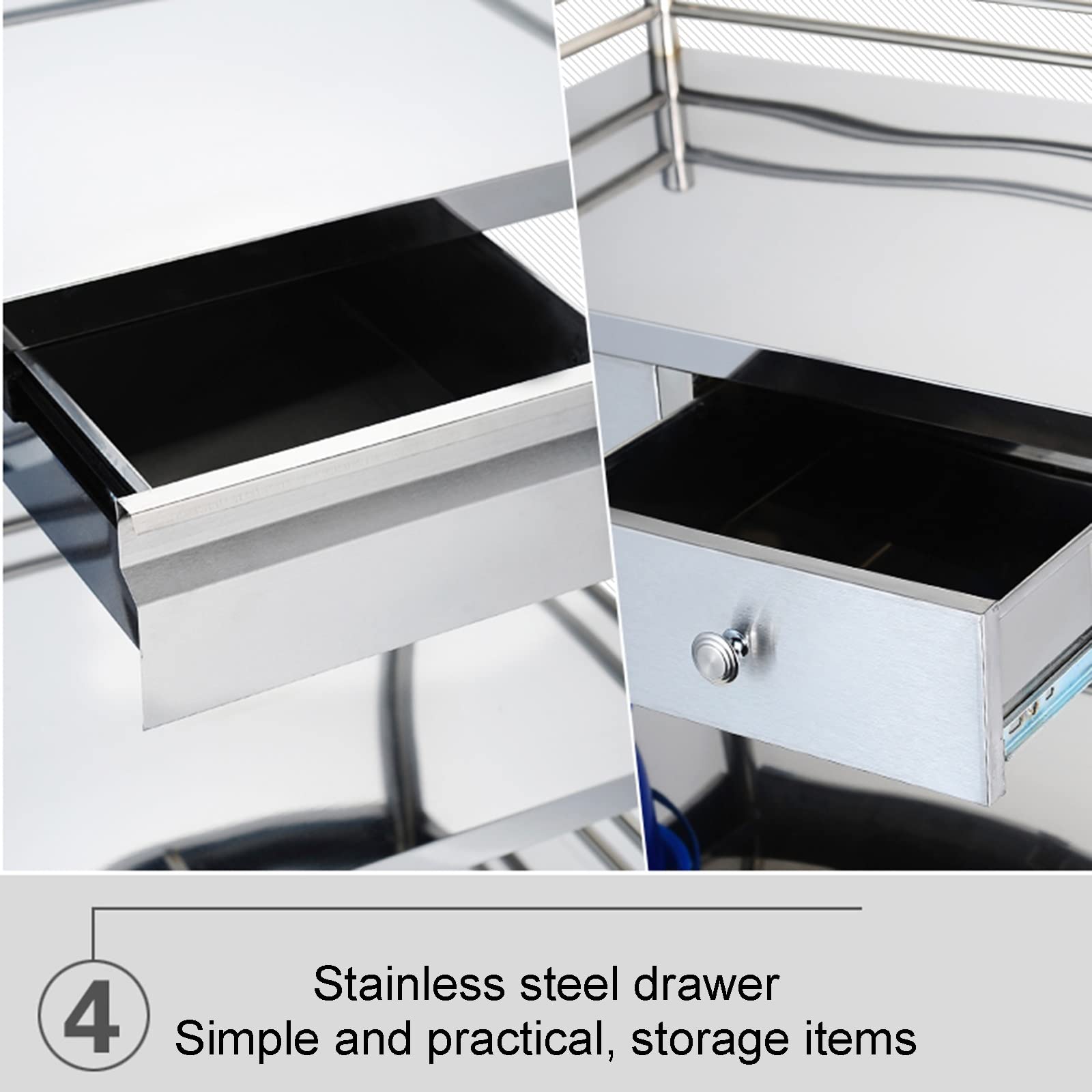 Medical Cart, Laboratory Equipment Rolling Carts, with 2 Shelves Shelf Stainless Steel with Wheels Rolling Cart, Commercial Wheel Dental Lab Cart Utility Services ( Size : 66x44cm(26x17.3in) )