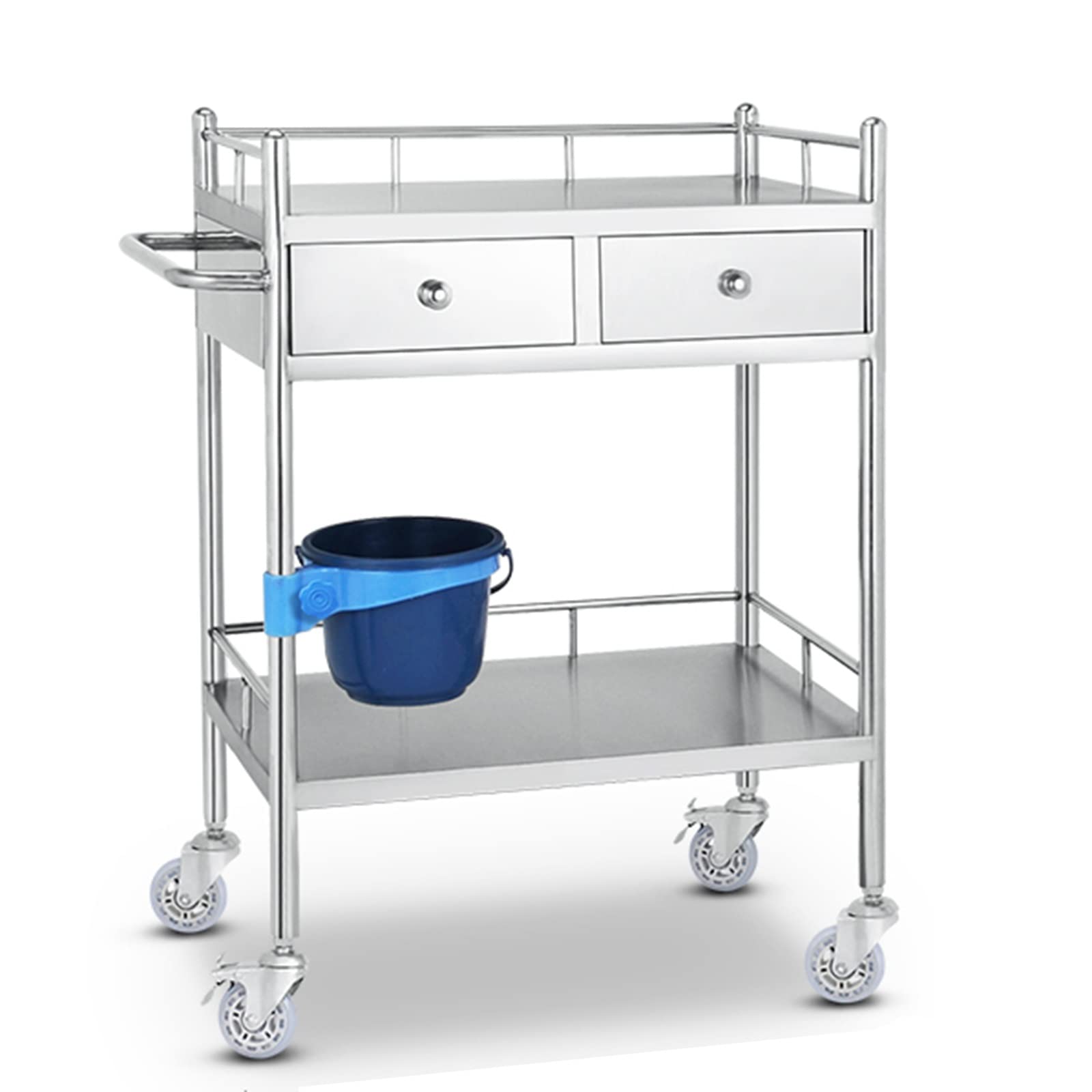 Stainless Steel Medical Cart, Lab Serving Cart, Utility Cart, with Two Drawers for Lab Equipment Use Grade Stainless Steel Utility Services (2 Shelves/ 2 Drawer) ( Size : 60x40cm(23.6x15.7in) )