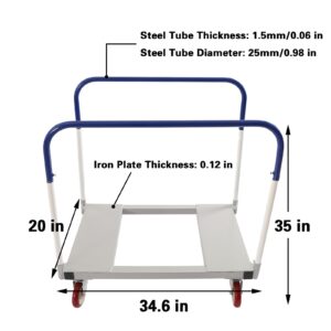 Panel Cart Dolly, 20" W x 35" H Panel Truck Cart with Steel Frame, Heavy Duty Platform Truck Cart with 1500 lbs Capacity and 5 inch Casters for Factory Warehouses, Garage, Workshop (35 x 20 in)