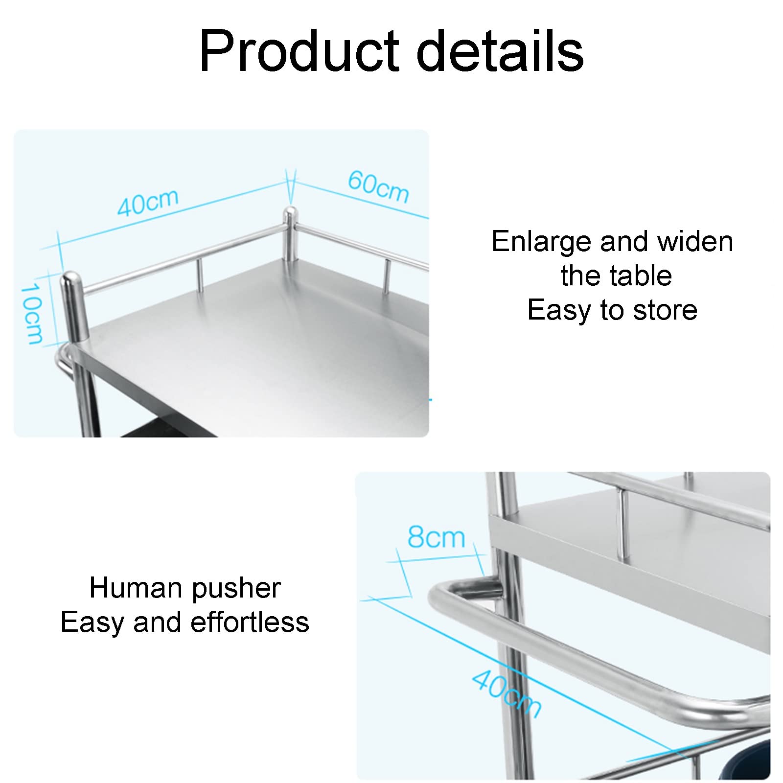 XZOTA Medical Cart, Lab Cart 3 Layers Double Drawers Medical Cart with Wheels 1 Refuse Basin Stainless Steel Cart, 3-Shelf 330 LBS Max Load Rolling Utility Cart, Silver (Size : 80x48cm(31.5x18.9in).)