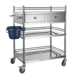 xzota medical cart, lab cart 3 layers double drawers medical cart with wheels 1 refuse basin stainless steel cart, 3-shelf 330 lbs max load rolling utility cart, silver (size : 80x48cm(31.5x18.9in).)